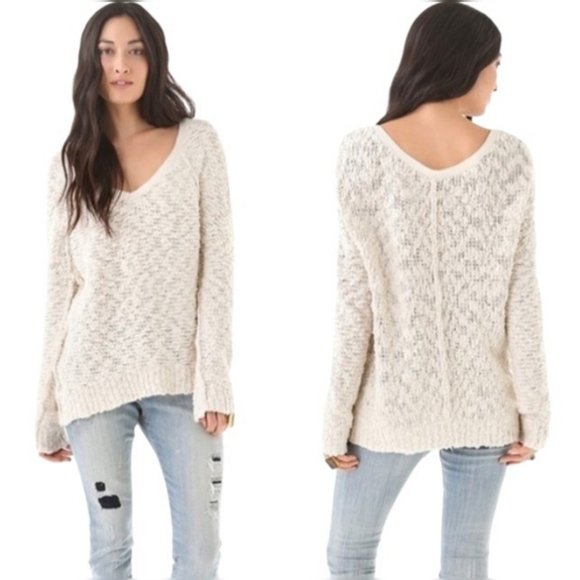 Free People Songbird Chunky Popcorn Bouclé Loose Knit Sweater White Size Large - Picture 10 of 10